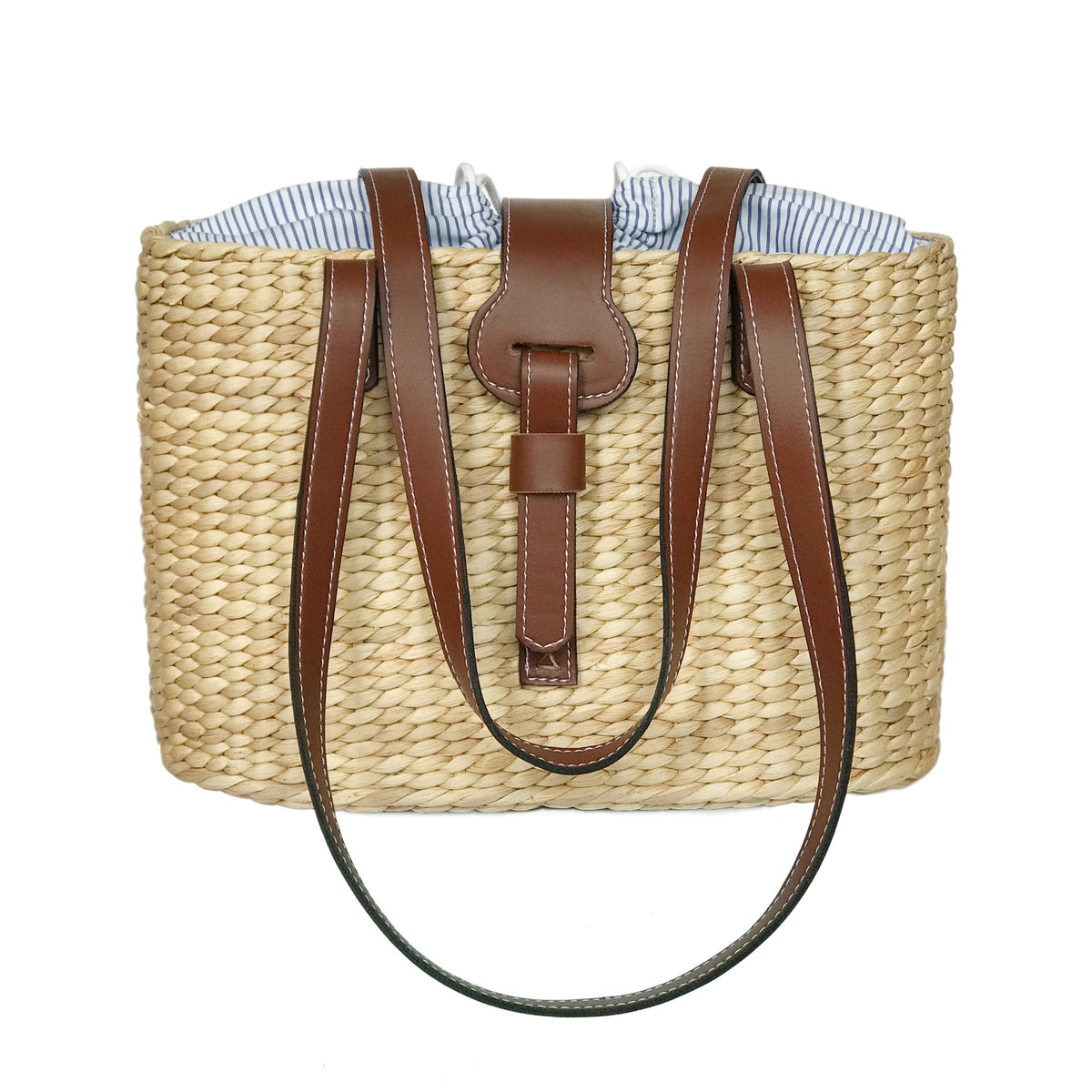 Medium and large square basket bags side by side for size comparison